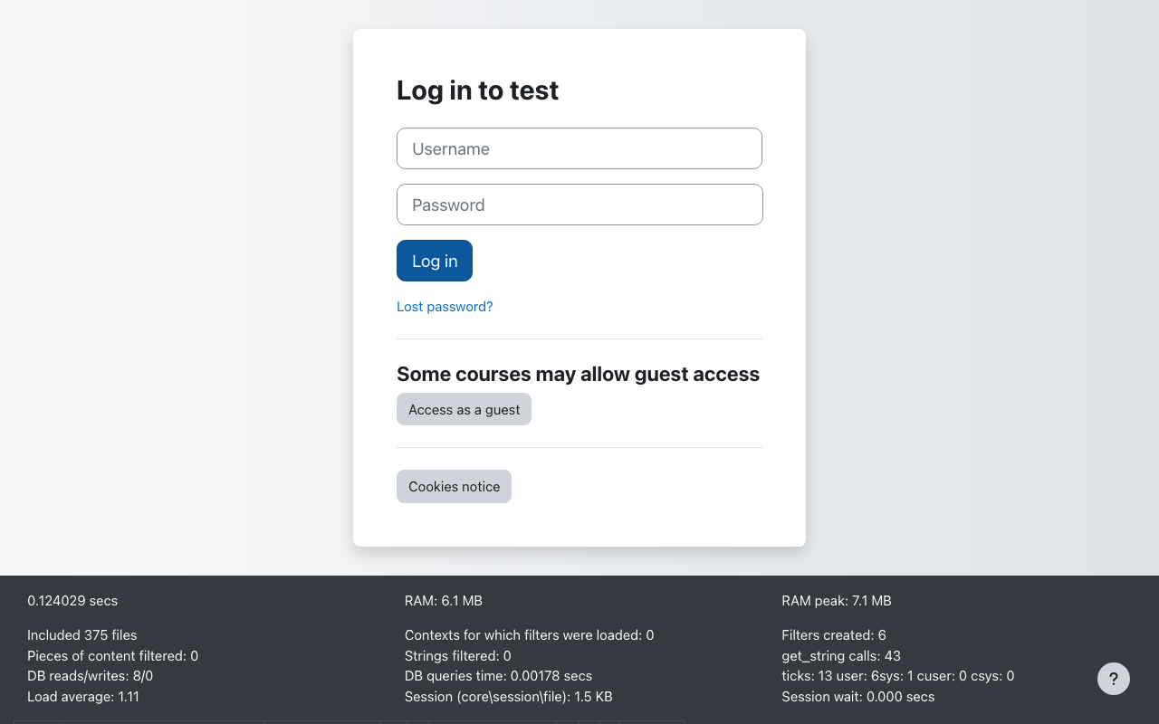 Moodle site administration page